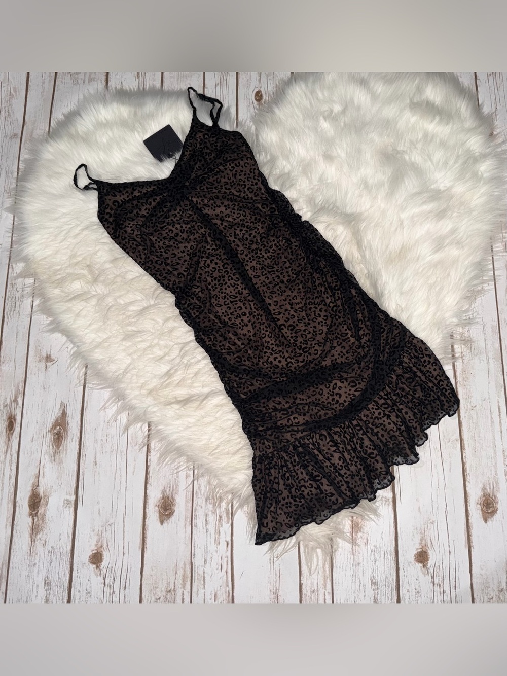 Dress Forum Black Leopard Mesh Slip with Blush Lining Small NWT